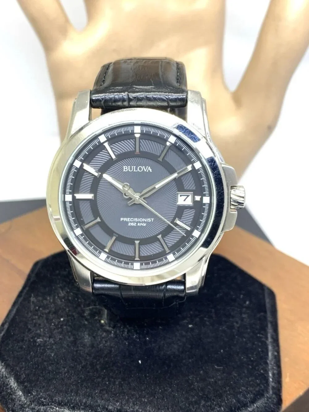 Bulova Men's Watch 96B158 Precisionist Quartz Gray Dial Black Leather Band 42mm